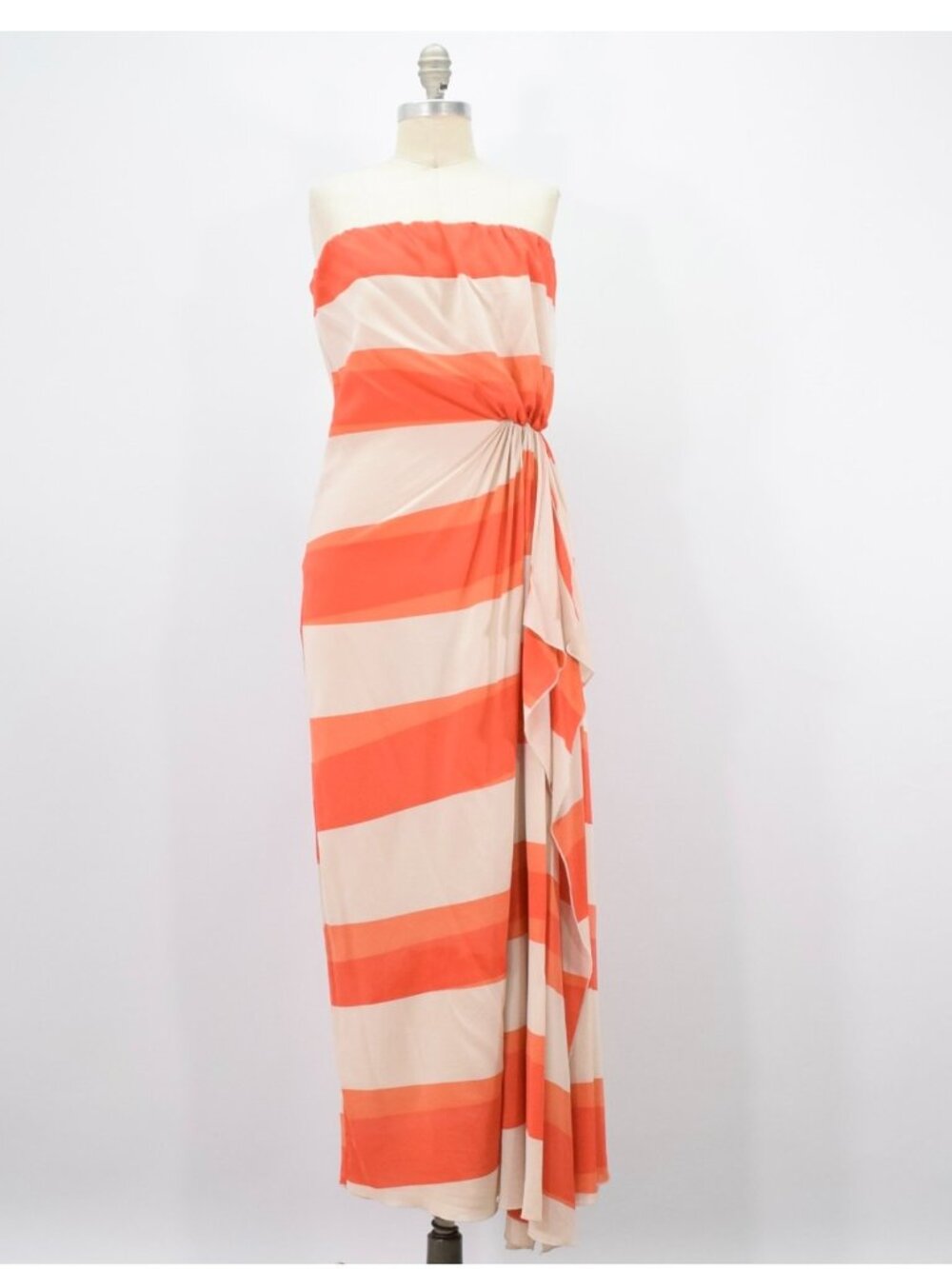 Alice + Olivia Orange Striped Silk Strapless Maxi Dress